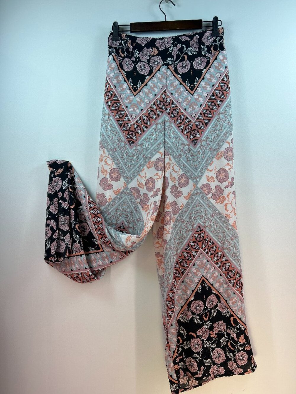 Takara Boho Mixed Print Wide Leg Palazzo Pants Smocked Waist M